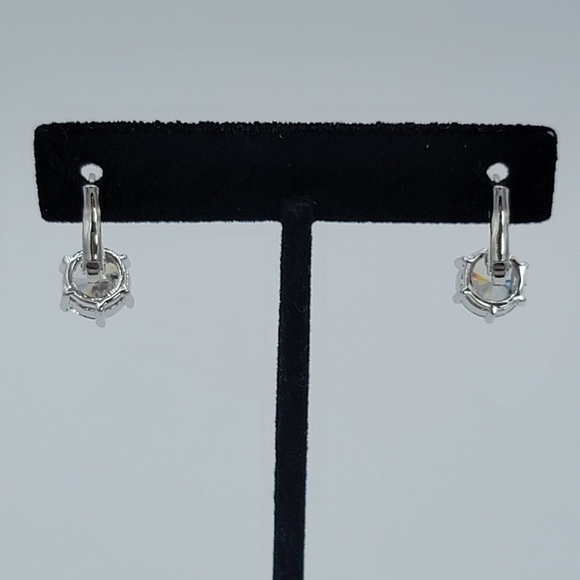 Silvertone Crystal Leverback Earrings #1332 - Picture 6 of 13